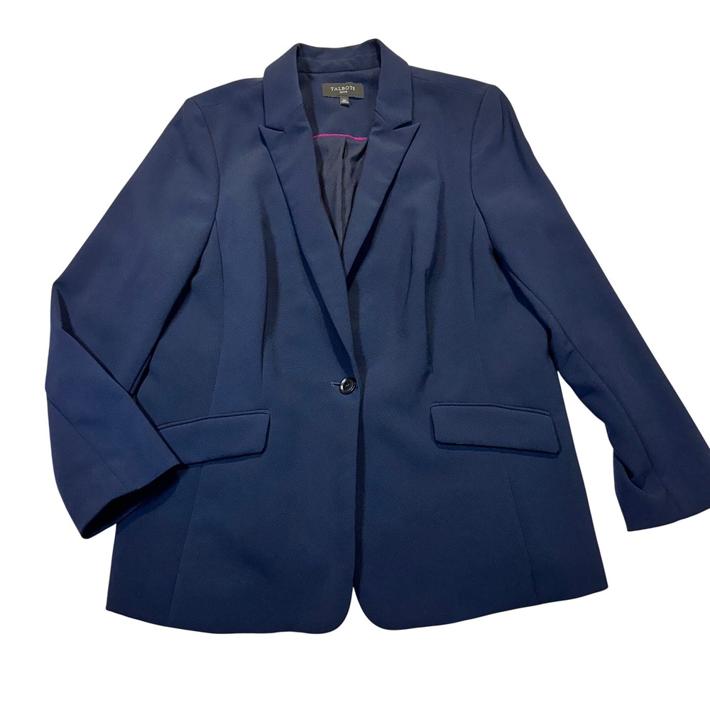 Talbots Petite Navy Blue Single Button Blazer Jacket 16P Stretch Professional